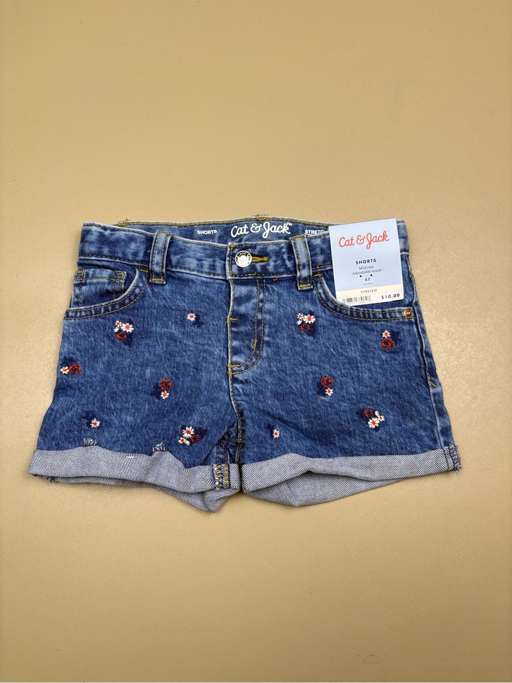 Cat & Jack Girls 5T Denim Shorts Floral Embroidered Stretch Mid Rise NWT
